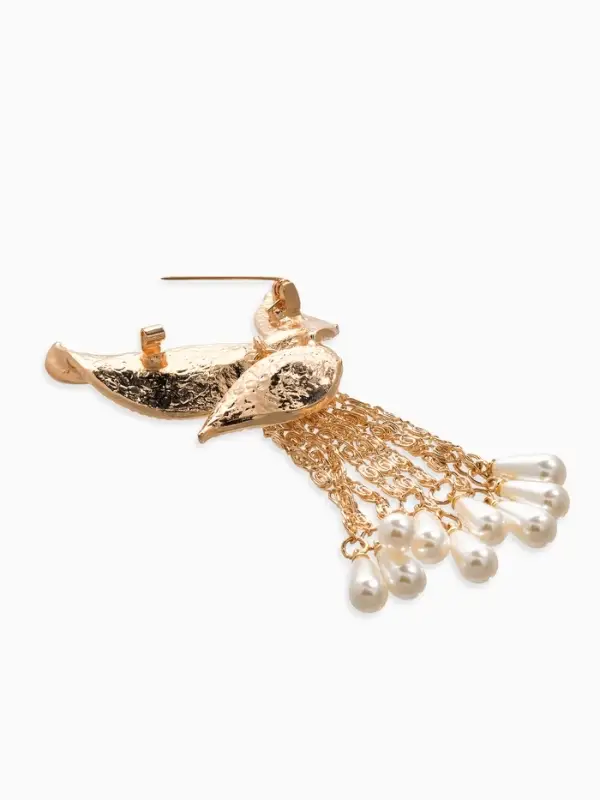 Брошь Брошь "Птица с жемчужным хвостом", цвет белый в золоте