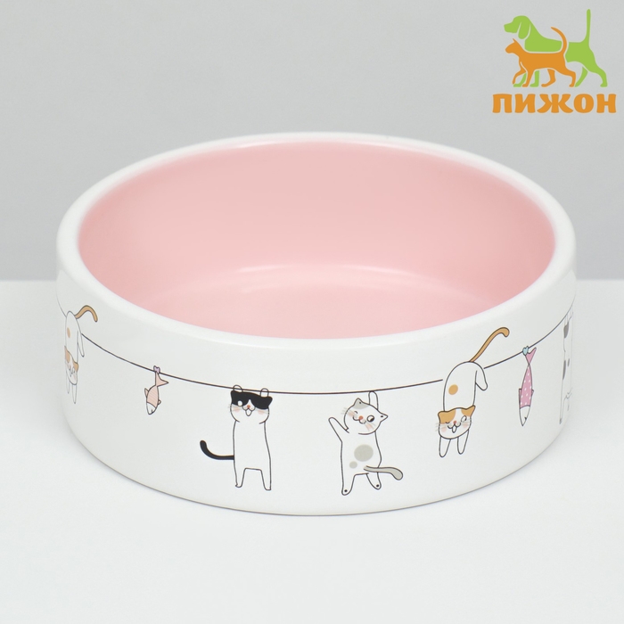 Миска керамическая  Миска керамическая "Весёлые котики"  300 мл  12,5 x 4,5 cм, бежево-белая