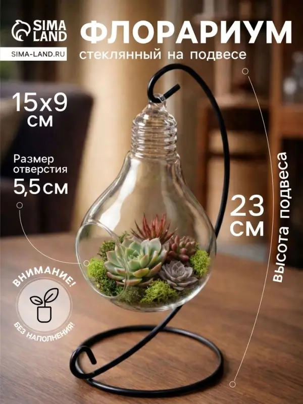 Флорариум &laquo;На подвесе&raquo;, 23 см лампочка, 15&times;9 см, d=5.5 см