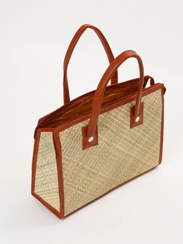 Сумка плетёная на молнии из пандана, 35&times;12&times;40 см, светло-коричневая