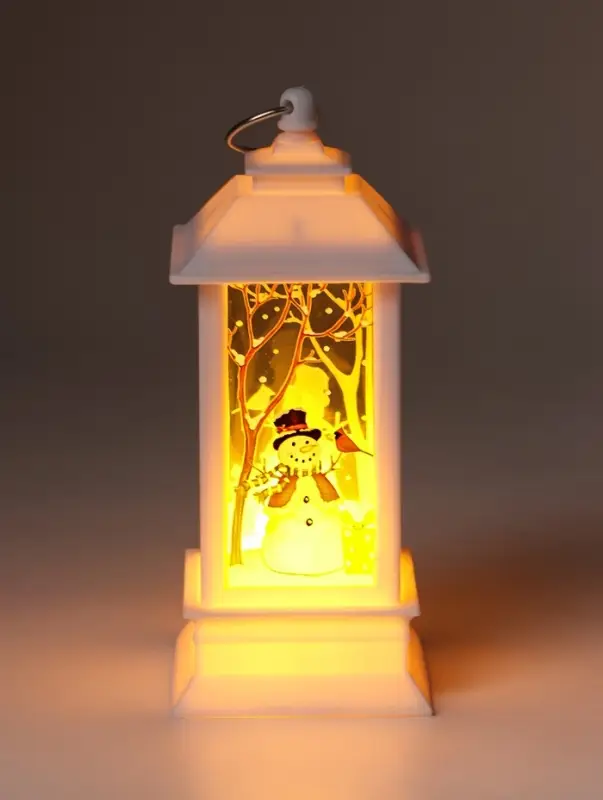 Фонарь новогодний LED &laquo;Снеговик с подарком у ёлки&raquo;, 5.5&times;5.5&times;13.5 см, белый