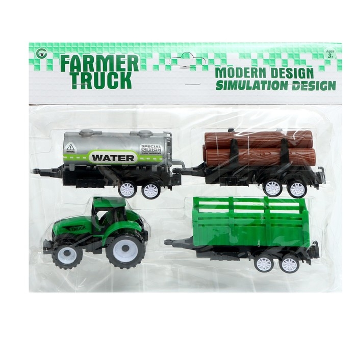 Набор игровой «Ферма», инерция, трактор, 3 прицепа Набор игровой «Ферма», инерция, трактор, 3 прицепа