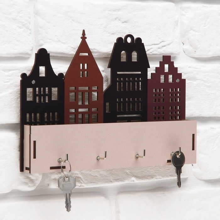 Ключница настенная с полкой с полкой и карманом, город, 23 х 16,1 см. Ключница настенная с полкой с полкой и карманом, город, 23 х 16,1 см.