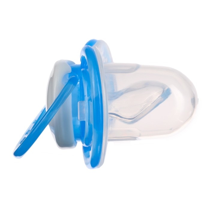 Соска - пустышка силиконовая ортодонтическая, от 12 мес., с колпачком, цвет голубой/белый Соска - пустышка силиконовая ортодонтическая, от 12 мес., с колпачком, цвет голубой/белый