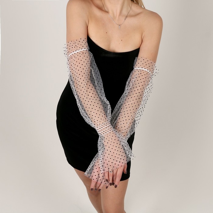 Перчатки женские нарукавники,  в горошек, цвет белый Перчатки женские нарукавники,  в горошек, цвет белый