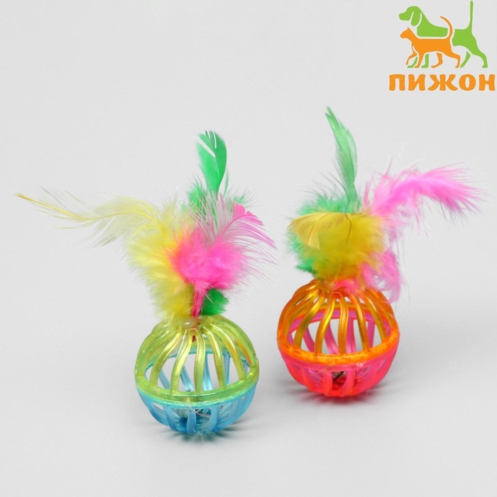 Набор из 2 шариков  Набор из 2 шариков "Завитушки с пером", каждый 4 см, микс цветов