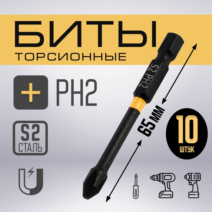 Бита ТУНДРА ПРОФИ, Torsion, сталь S2, PH2 х 65 мм, пластиковый кейс по 10 шт. Бита ТУНДРА ПРОФИ, Torsion, сталь S2, PH2 х 65 мм, пластиковый кейс по 10 шт.