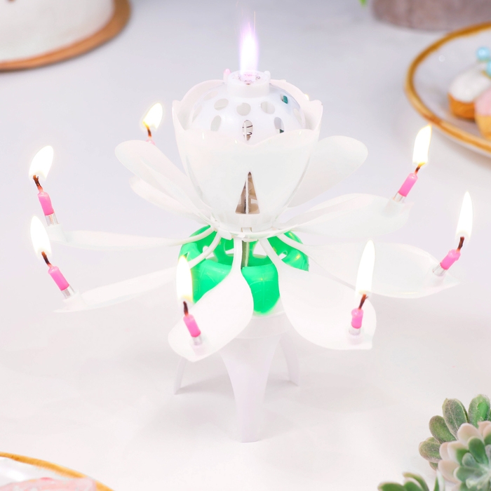 Свеча для торта музыкальная  Свеча для торта музыкальная "Тюльпан", крутящаяся, белая, 14,5×6 см