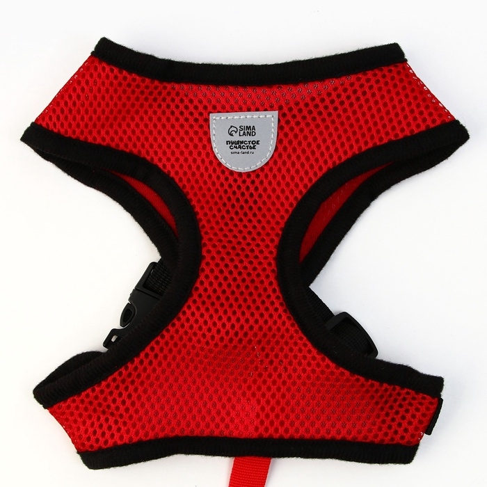 Шлейка дышащая с поводком и светоотражающей нашивкой, L, ОШ 35, ОГ 38-50, красная