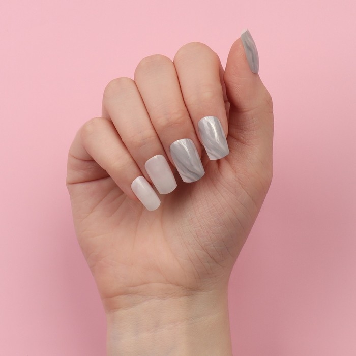 Накладные ногти «Zebra», 24 шт, с клеевыми пластинами, форма мягкий квадрат, цвет белый/серебристый Накладные ногти «Zebra», 24 шт, с клеевыми пластинами, форма мягкий квадрат, цвет белый/серебристый