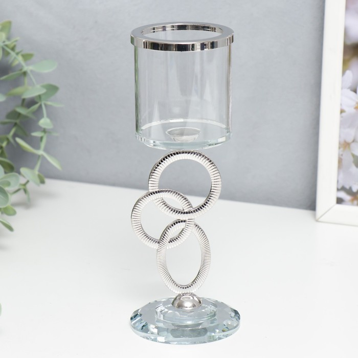 Подсвечник стекло на 1 свечу  Подсвечник стекло на 1 свечу "Сплетение колец" стразы серебро 19,5х7х7 см