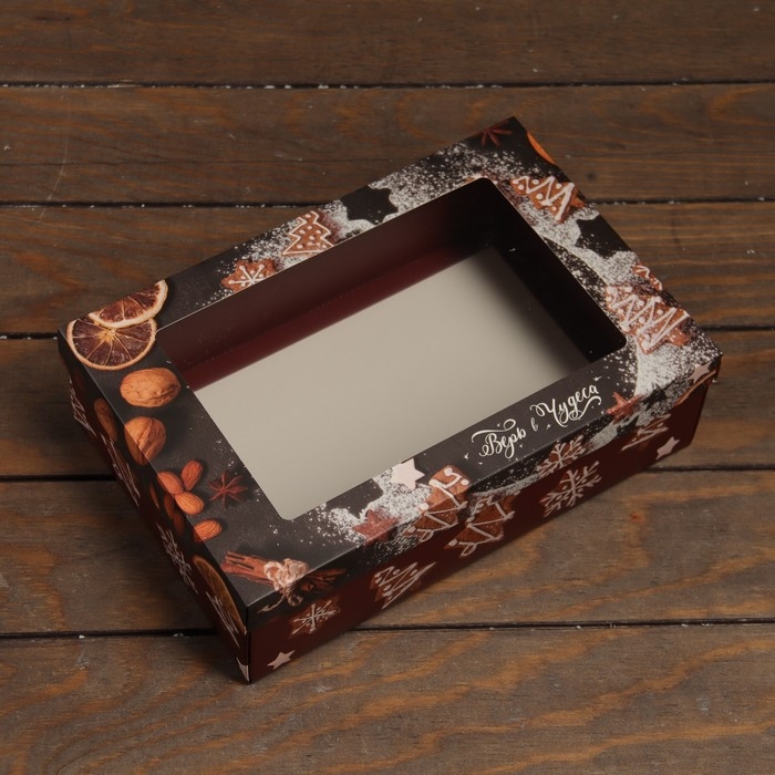 Новый год. Коробка подарочная новогодняя складная, крышка-дно , с окном Новый год. Коробка подарочная новогодняя складная, крышка-дно , с окном "Время чудес" 30 х 20 х 9 см