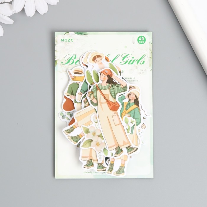 Наклейки для творчества Наклейки для творчества "Девушки и цветы. Зелёное настроение" 4х8 см н-р 40 шт 0,5х12х8 см