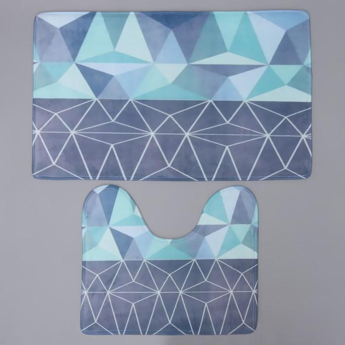 Набор ковриков для ванной и туалета Доляна «Геометрия цветов», 2 шт: 40×45, 45×75 см