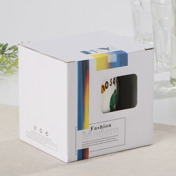 Кружка керамическая с крышкой и ложкой «Дино», 320 мл, рисунок МИКС Кружка керамическая с крышкой и ложкой «Дино», 320 мл, рисунок МИКС