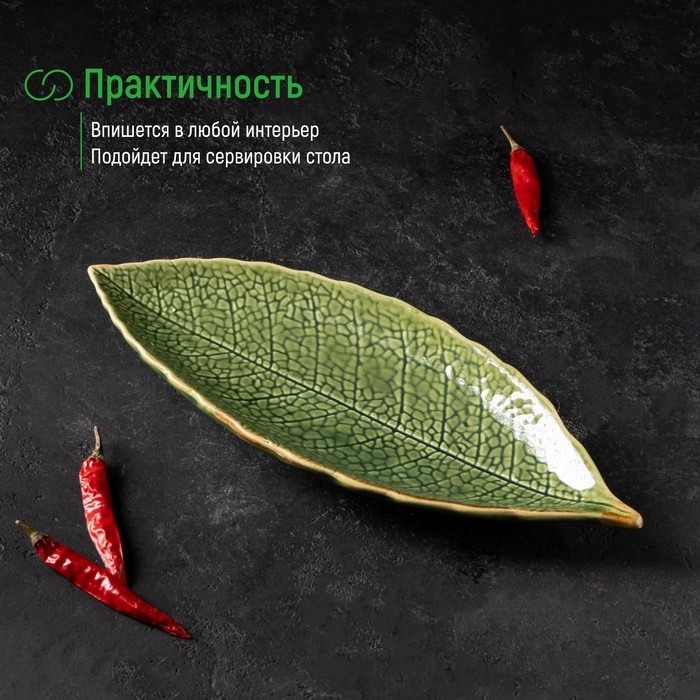Блюдо керамическое сервировочное «Дендрарий», 26×10,5×1,5 см, цвет зелёный Блюдо керамическое сервировочное «Дендрарий», 26×10,5×1,5 см, цвет зелёный