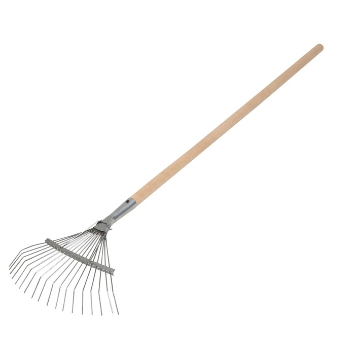 Грабли веерные, проволочные, 18 зубцов, оцинкованные, деревянный черенок Грабли веерные, проволочные, 18 зубцов, оцинкованные, деревянный черенок