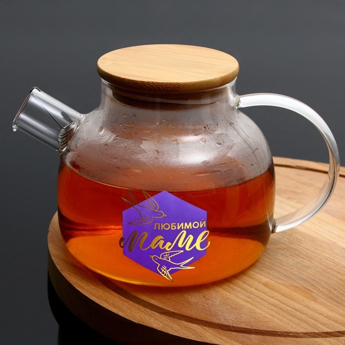 Чайник стеклянный заварочный с бамбуковой крышкой «Маме», 1000 мл Чайник стеклянный заварочный с бамбуковой крышкой «Маме», 1000 мл