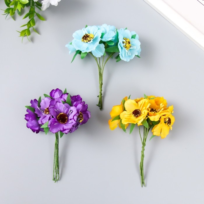 Декор для творчества Декор для творчества "Бегония" (1 набор=1 букету) в букете 6 цветов d=3,7 см 10х3,5 см МИКС