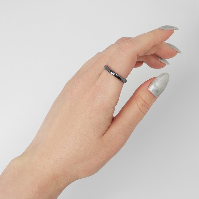 Кольцо «Ночь» под гематит, узкое, цвет чёрный, размер 17