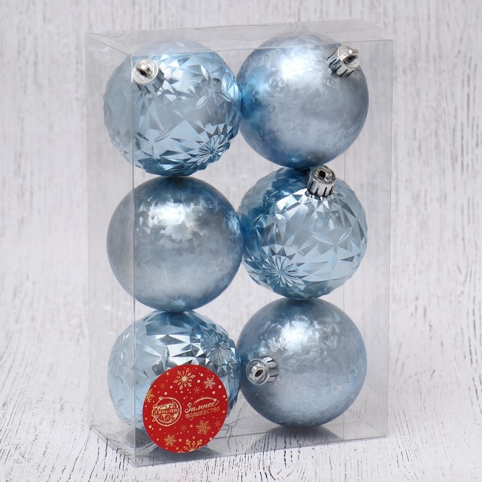 Ёлочные игрушки, шары новогодние , пластик, набор d-7 см, 6 шт Ёлочные игрушки, шары новогодние , пластик, набор d-7 см, 6 шт "Калейдоскоп ассорти" голубой