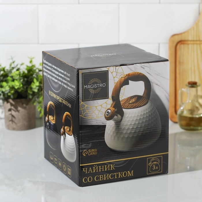 Чайник со свистком из нержавеющей стали Magistro Heat, 3 л, ТРС, индукция, ручка soft-touch, цвет чёрный