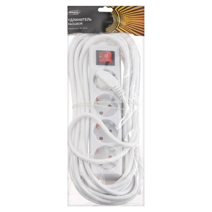 Удлинитель Luazon Lighting, 4 розетки, 10 м, 6 А, 1300 Вт, 3х0.75 мм2, с з/к, с выкл., Б Удлинитель Luazon Lighting, 4 розетки, 10 м, 6 А, 1300 Вт, 3х0.75 мм2, с з/к, с выкл., Б