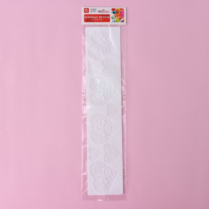 Коврик для айсинга Доляна «Сердца», силикон, 37,5×8×0,1 см, цвет белый Коврик для айсинга Доляна «Сердца», силикон, 37,5×8×0,1 см, цвет белый