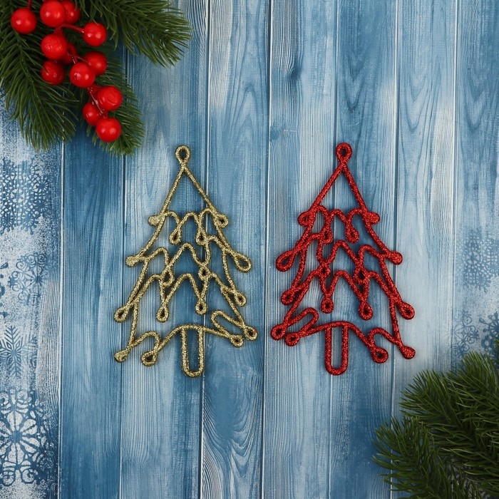 Украшение ёлочное Украшение ёлочное "Ёлочка люкс" (набор 2 шт) 7х13 см, красный золото