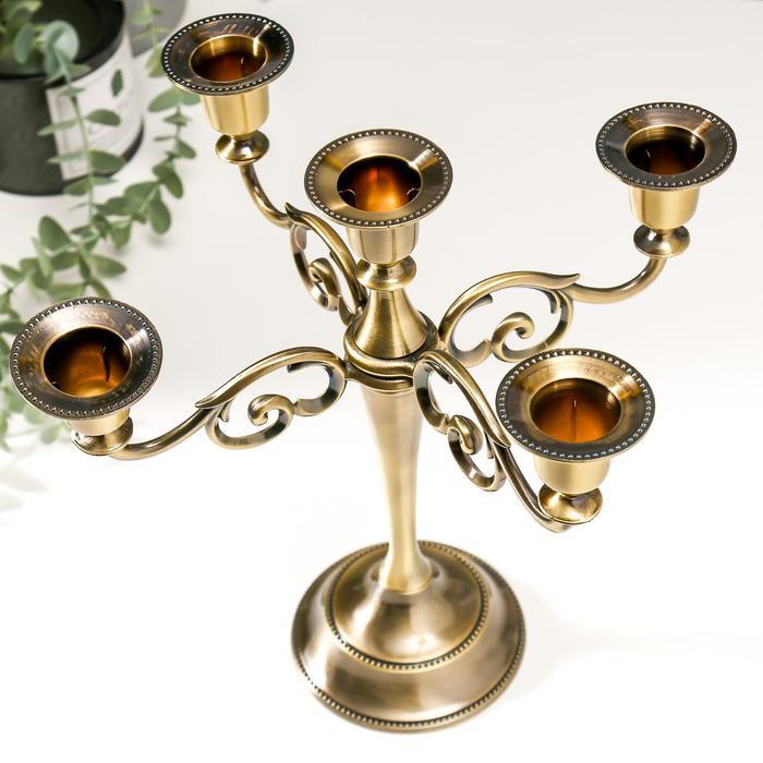 Подсвечник металл на 5 свечей Подсвечник металл на 5 свечей "Лаконичность" цвет латуни 26,5х27,5х10 см