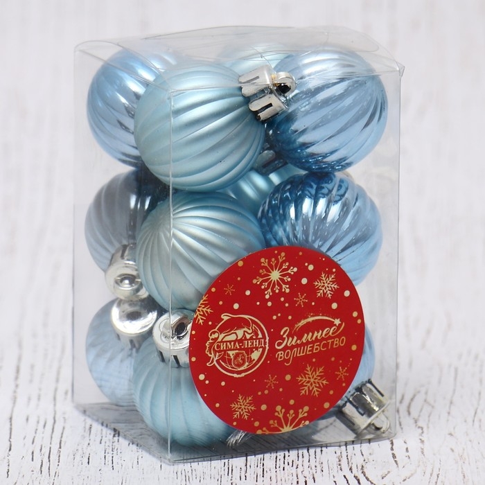 Набор шаров пластик d-3 см, 12 шт Набор шаров пластик d-3 см, 12 шт "Беата полоски" голубой