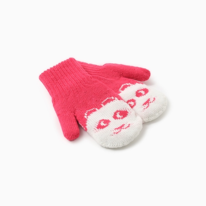 Варежки двойные детские  Варежки двойные детские "Мишка", цвет малиновый, р-р 14