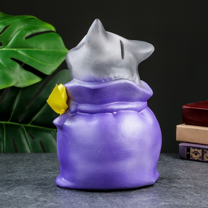 Копилка Копилка "Кот в мешке - Я не подарок, я сюрприз" серый с фиолетовым, 22см