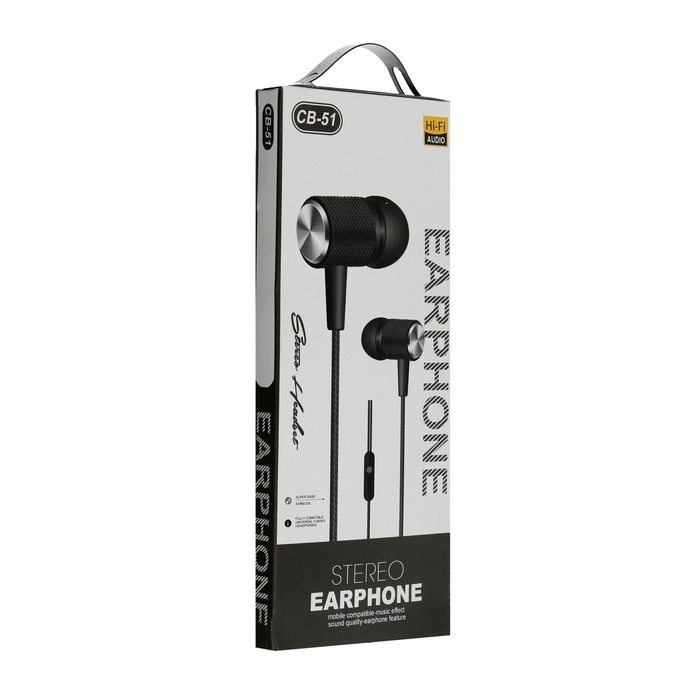 Наушники CB-51, проводные, вакуумные, микрофон, 1 м, Jack 3.5 мм, черные Наушники CB-51, проводные, вакуумные, микрофон, 1 м, Jack 3.5 мм, черные
