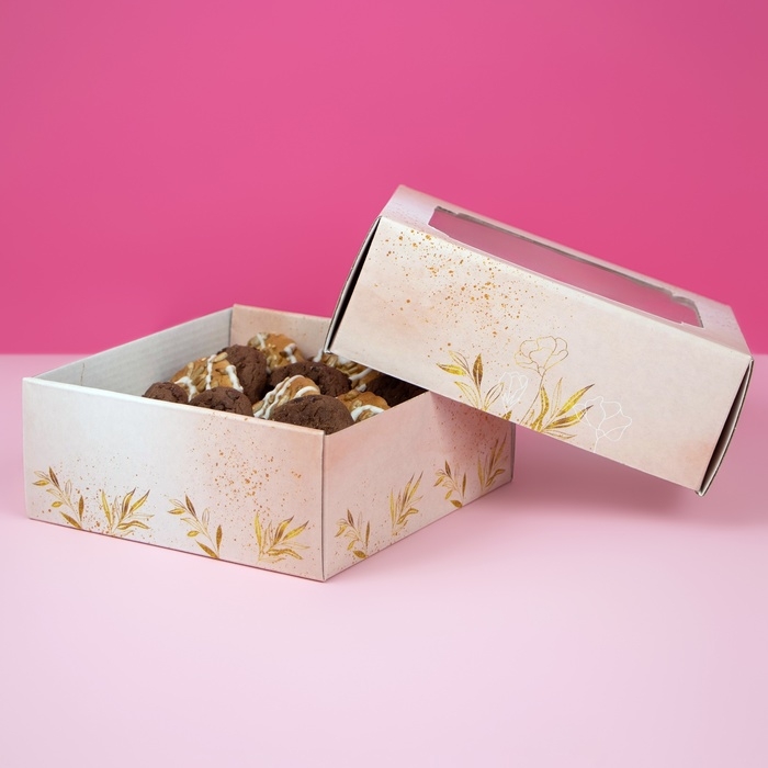 Коробка самосборная, крышка-дно, с окном, Коробка самосборная, крышка-дно, с окном,"Безмятежность" 14,5 х 14,5 х 6 см