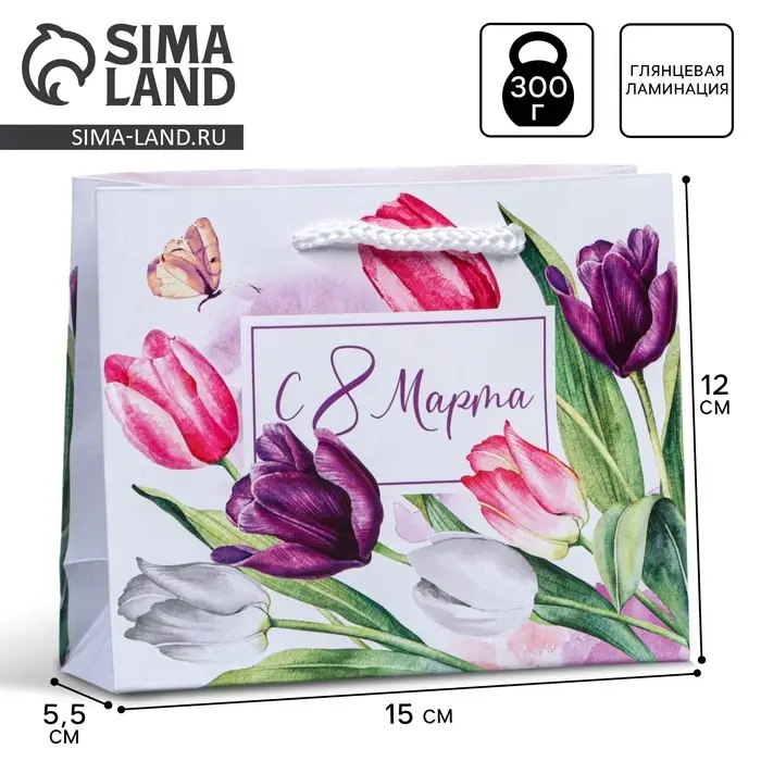 Пакет подарочный ламинированный, упаковка, «8 марта», S 12 х 15 х 5.5 см Пакет подарочный ламинированный, упаковка, «8 марта», S 12 х 15 х 5.5 см