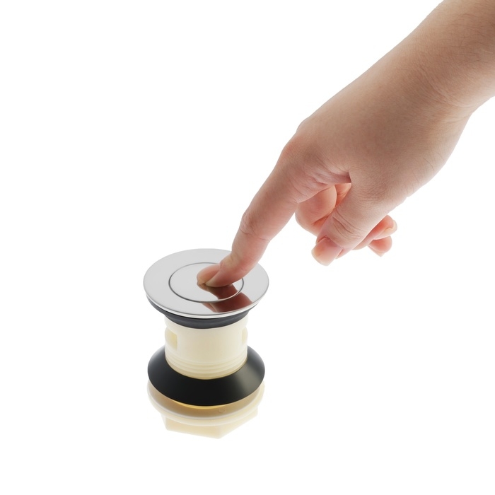 Донный клапан ZEIN BP3, корпус пластик, малая кнопка, нержавеющая сталь, с переливом Донный клапан ZEIN BP3, корпус пластик, малая кнопка, нержавеющая сталь, с переливом