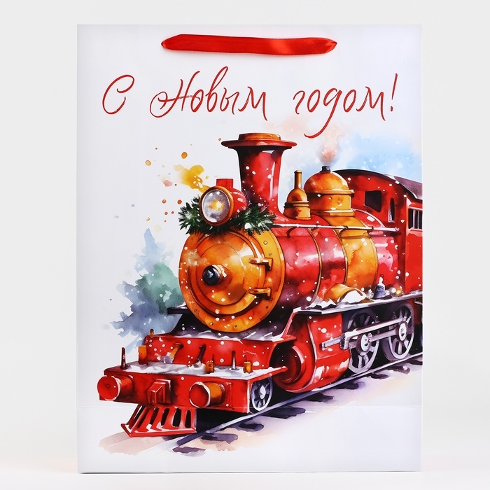 Новый год. Пакет подарочный новогодний ламинированный «Новогодний поезд», L 31 х 40 х 11.5 см, Новый год Новый год. Пакет подарочный новогодний ламинированный «Новогодний поезд», L 31 х 40 х 11.5 см, Новый год