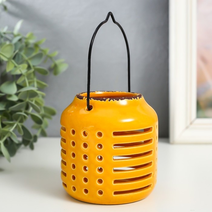 Подсвечник керамика на 1 свечу Подсвечник керамика на 1 свечу "Фонарь. Полосы и точки" МИКС 8х8х9 см