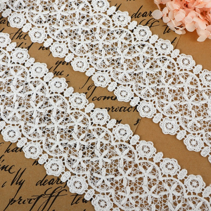 Кружево гипюровое, 80 мм × 6,8 ± 0,5 м, цвет белый Кружево гипюровое, 80 мм × 6,8 ± 0,5 м, цвет белый