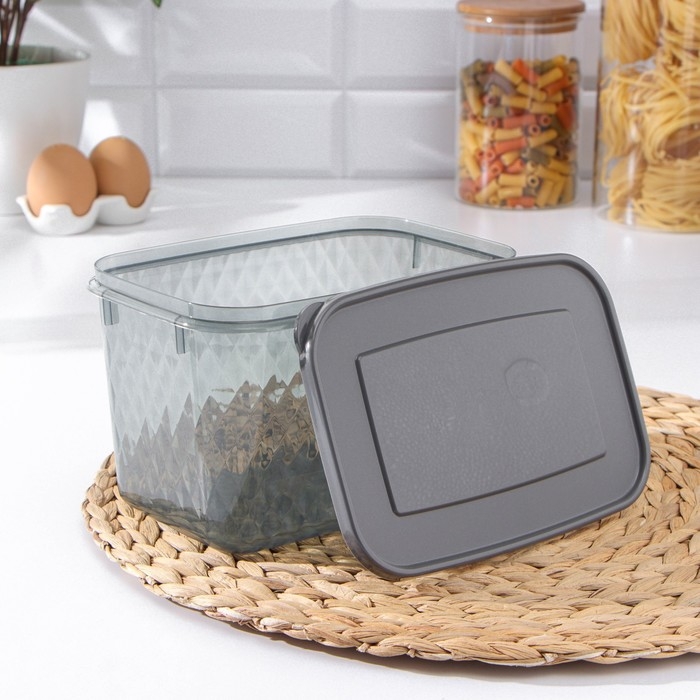 Контейнер для заморозки и хранения продуктов «Кристалл», 1,7 л, 18×12,5×11 см, прозрачный, крышка серая