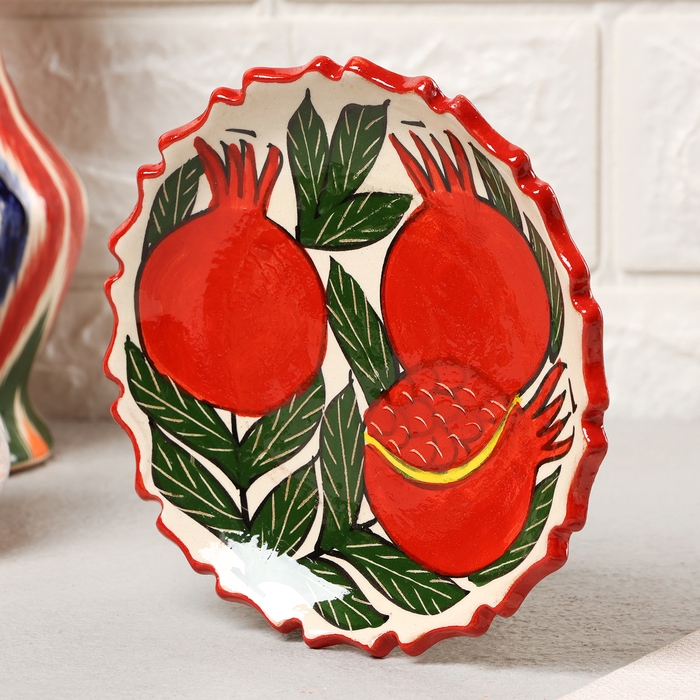 Тарелка Риштанская Керамика Тарелка Риштанская Керамика "Гранаты", 15 см, рифлёная