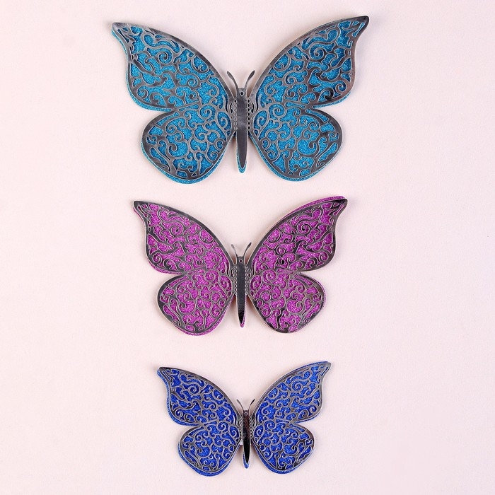 Набор для украшения &laquo;Бабочки&raquo;, серебряный слой, 12 штук, цвета МИКС