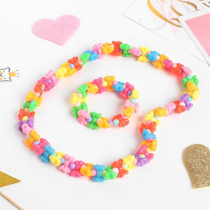 Набор детский «Выбражулька» 2 предмета: бусы, браслет, бантики, цвет МИКС Набор детский «Выбражулька» 2 предмета: бусы, браслет, бантики, цвет МИКС