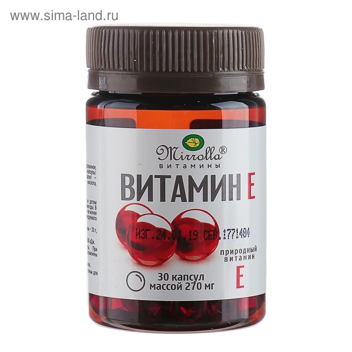 Витамин Е Mirrolla, токоферол природный, 30 капсул Витамин Е Mirrolla, токоферол природный, 30 капсул