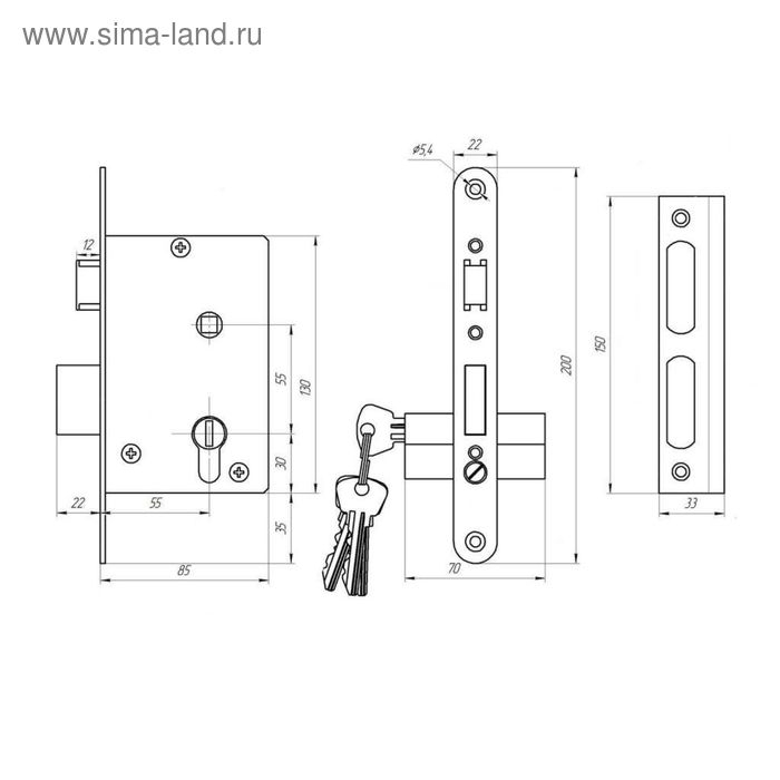 Замок врезной Зенит Замок врезной Зенит "Димитровград" ЗВ4-3.08, с ручкой