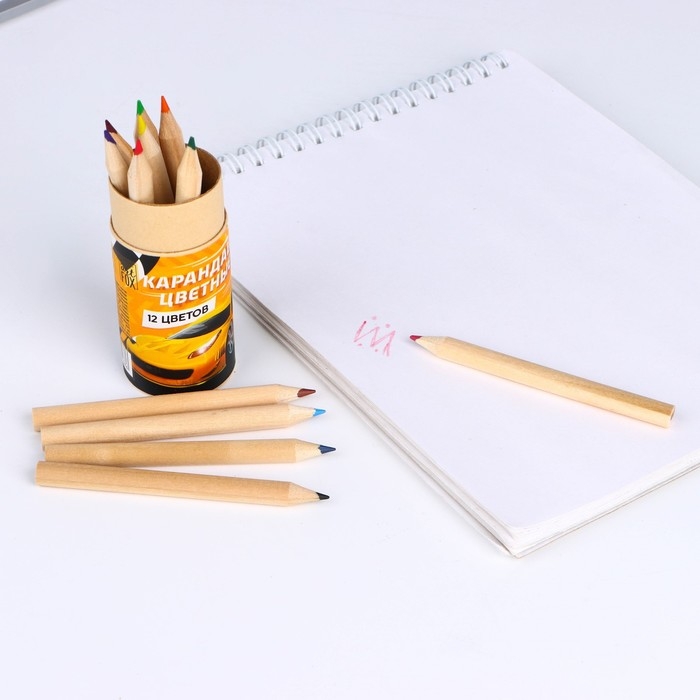 Набор цветных карандашей мини в тубусе «Гонки», 12 шт, с точилкой Набор цветных карандашей мини в тубусе «Гонки», 12 шт, с точилкой