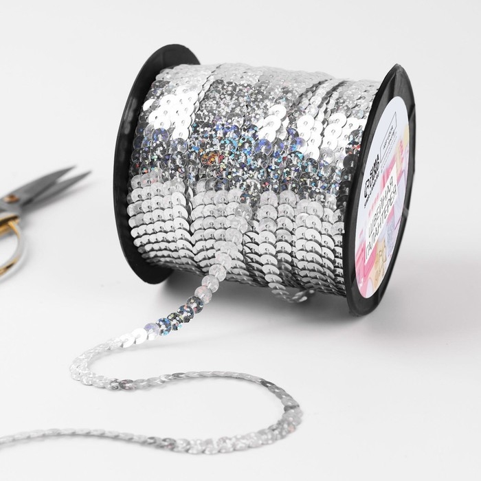 Пайетки на нити, голография, 6 мм, 91 ± 1 м, цвет серебряный Пайетки на нити, голография, 6 мм, 91 ± 1 м, цвет серебряный