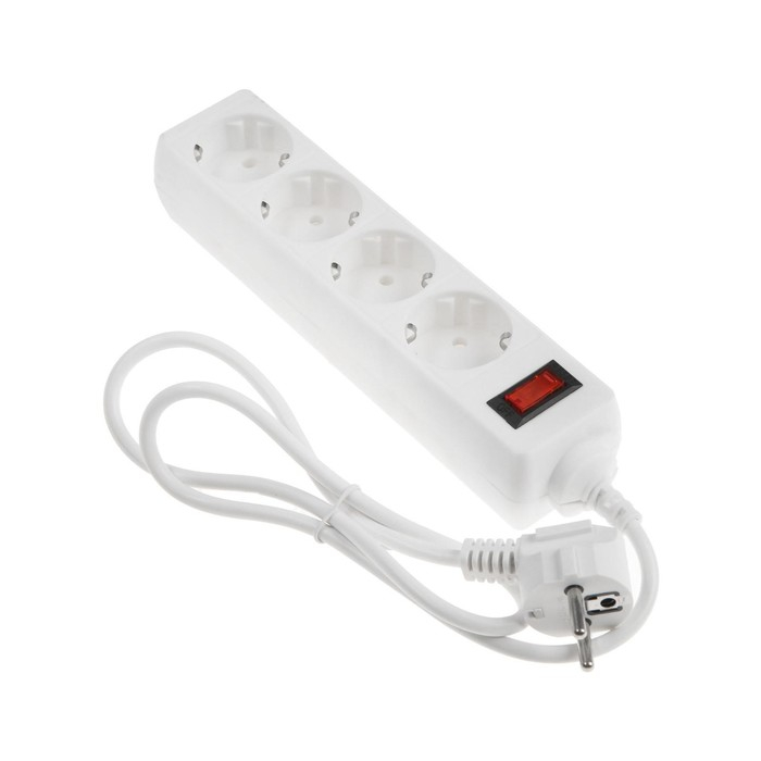 Сетевой фильтр Luazon Lighting, 4 розетки, 1.0 м, 2200 Вт, 3 х 0.75 мм2, 10 A, 220 В, белый Сетевой фильтр Luazon Lighting, 4 розетки, 1.0 м, 2200 Вт, 3 х 0.75 мм2, 10 A, 220 В, белый