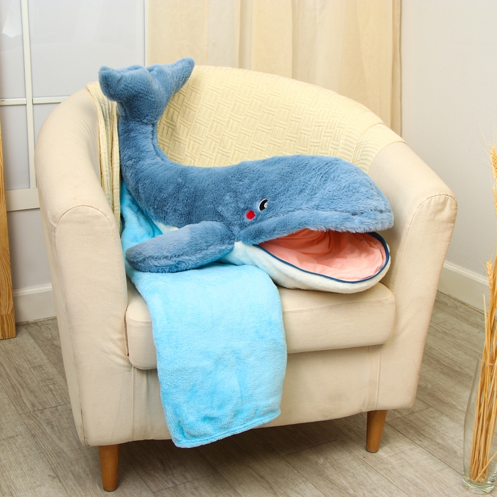 Мягкая игрушка «Кит», 75 см, с пледом, рот на молнии Мягкая игрушка «Кит», 75 см, с пледом, рот на молнии